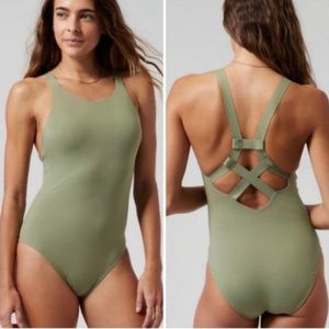 NWT Athleta Palm One Piece Swimsuit Olive Green M/tall